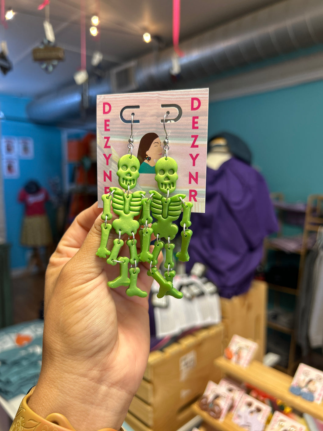 Earrings- Green Skeletons
