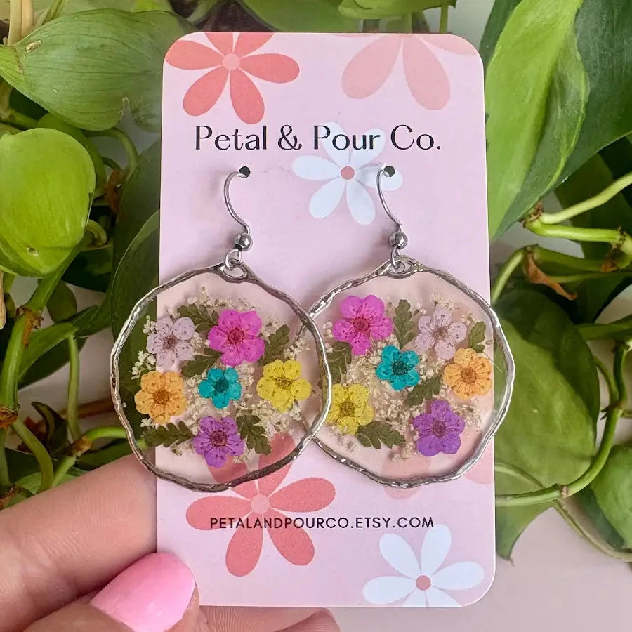 Real Flower Round Earring