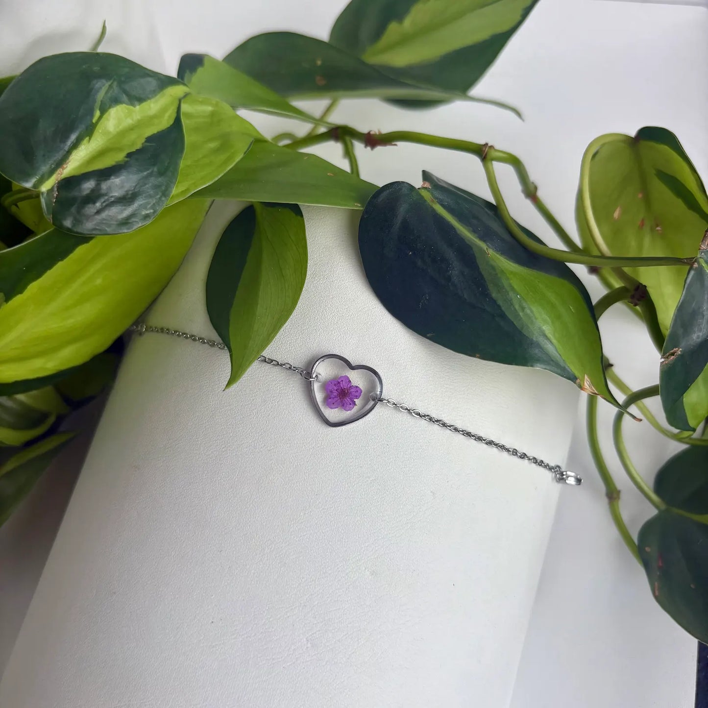 Real Flower Heart Bracelet