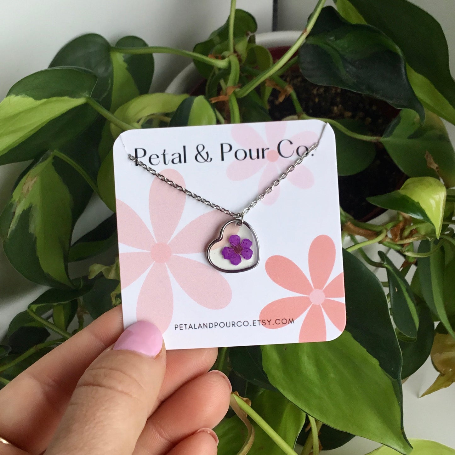 Real Flower Heart Necklace (Silver)