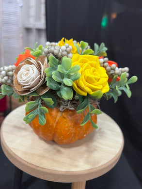 Faux pumpkin with Sola Wood Flowers