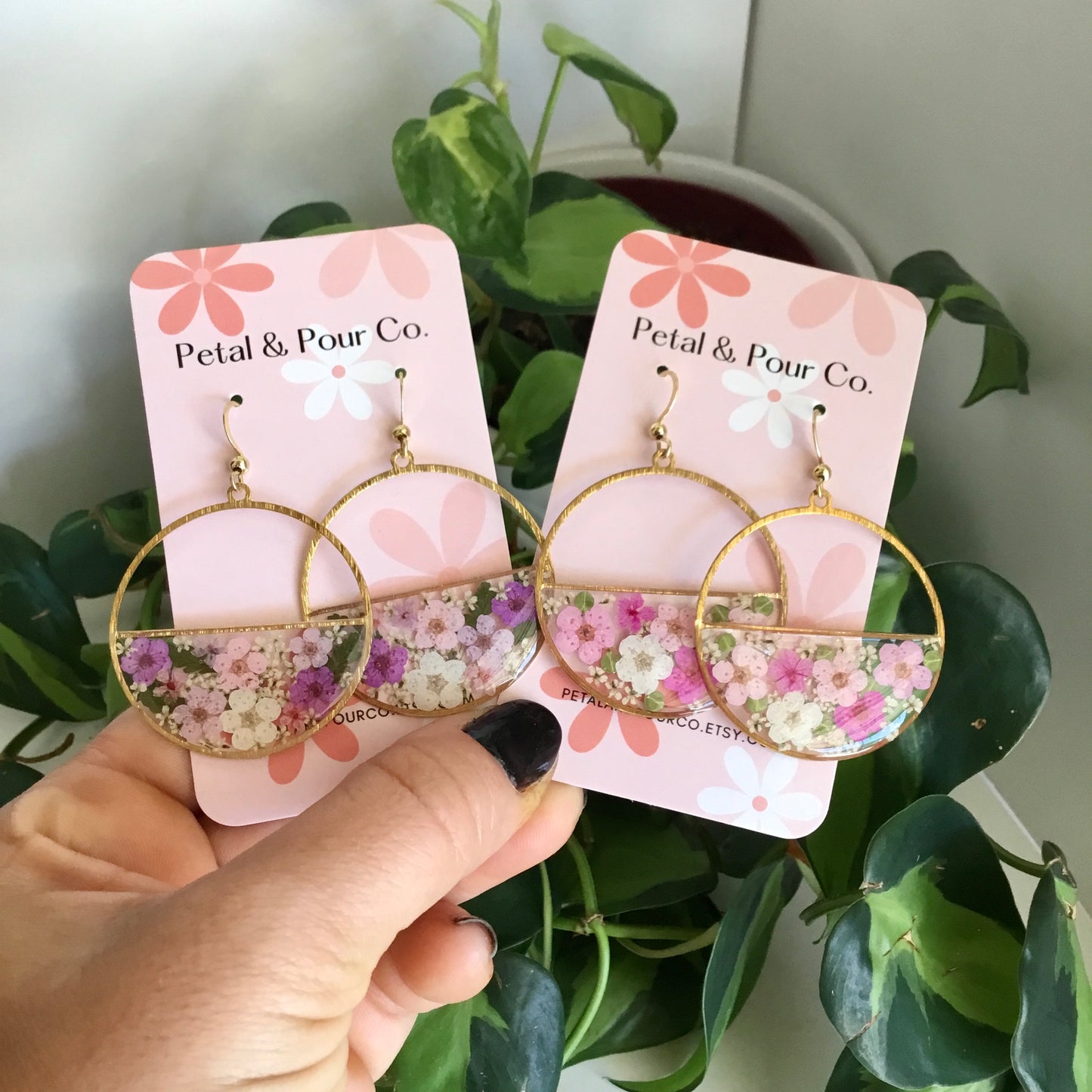 Real Flower 1/2 Round Earring