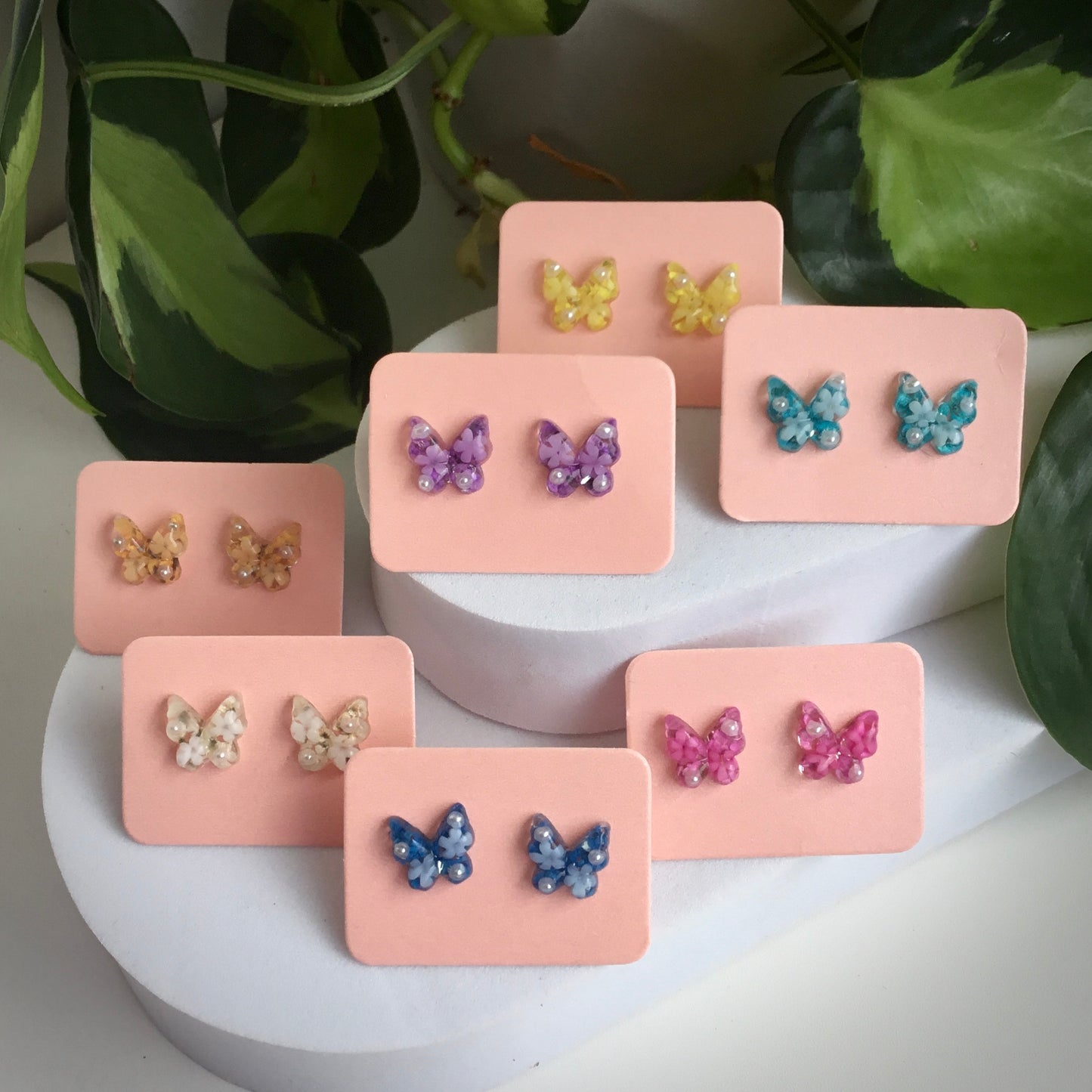 Real Flower Butterfly Stud Earring