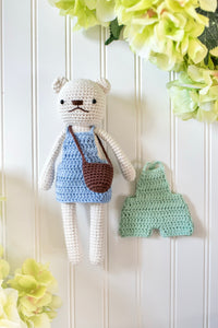 Crochet Doll Set (White Bear+Light Blue Skirt+Light Green Pants)