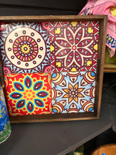 Wood tray with colorful tiles