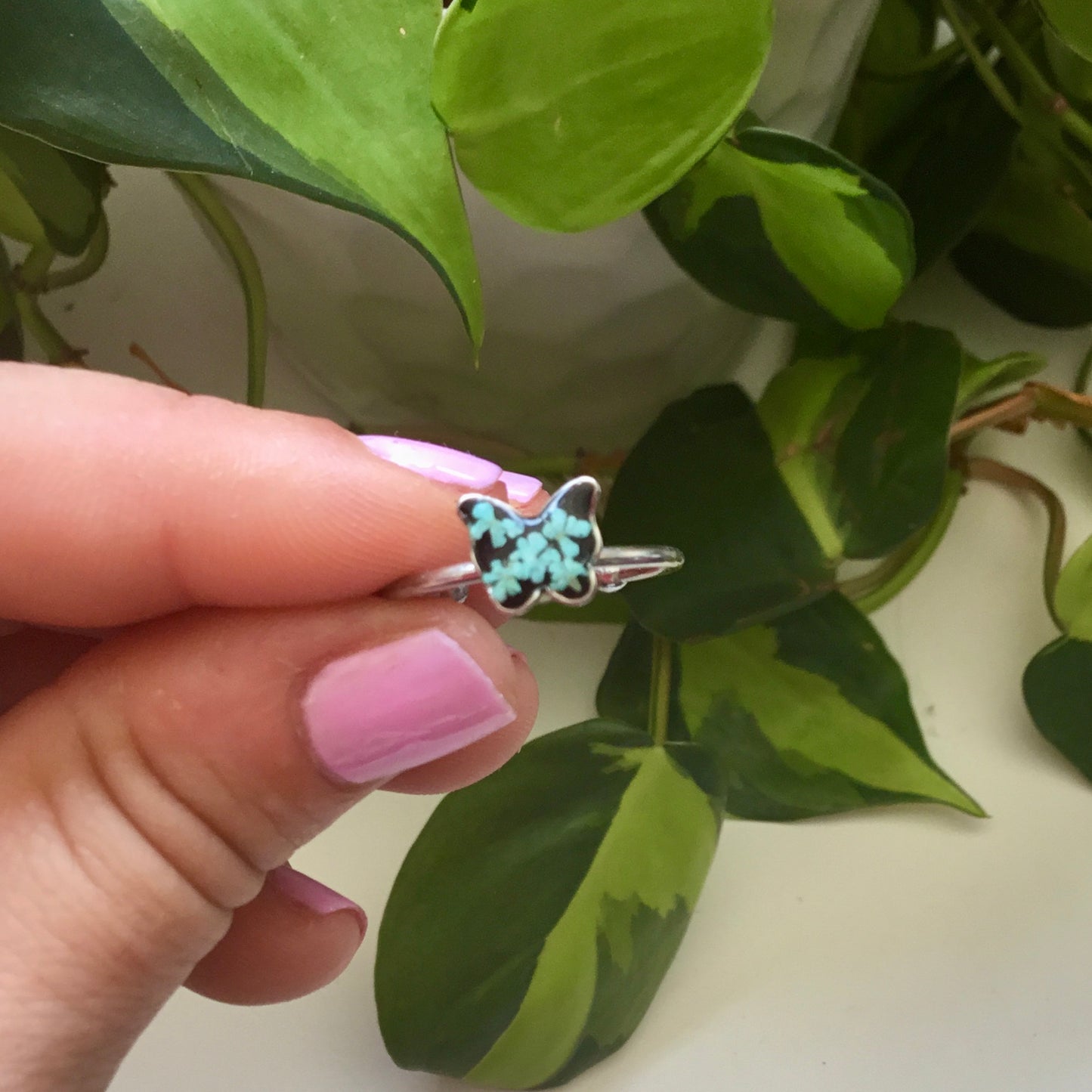 Real Flower Butterfly Ring