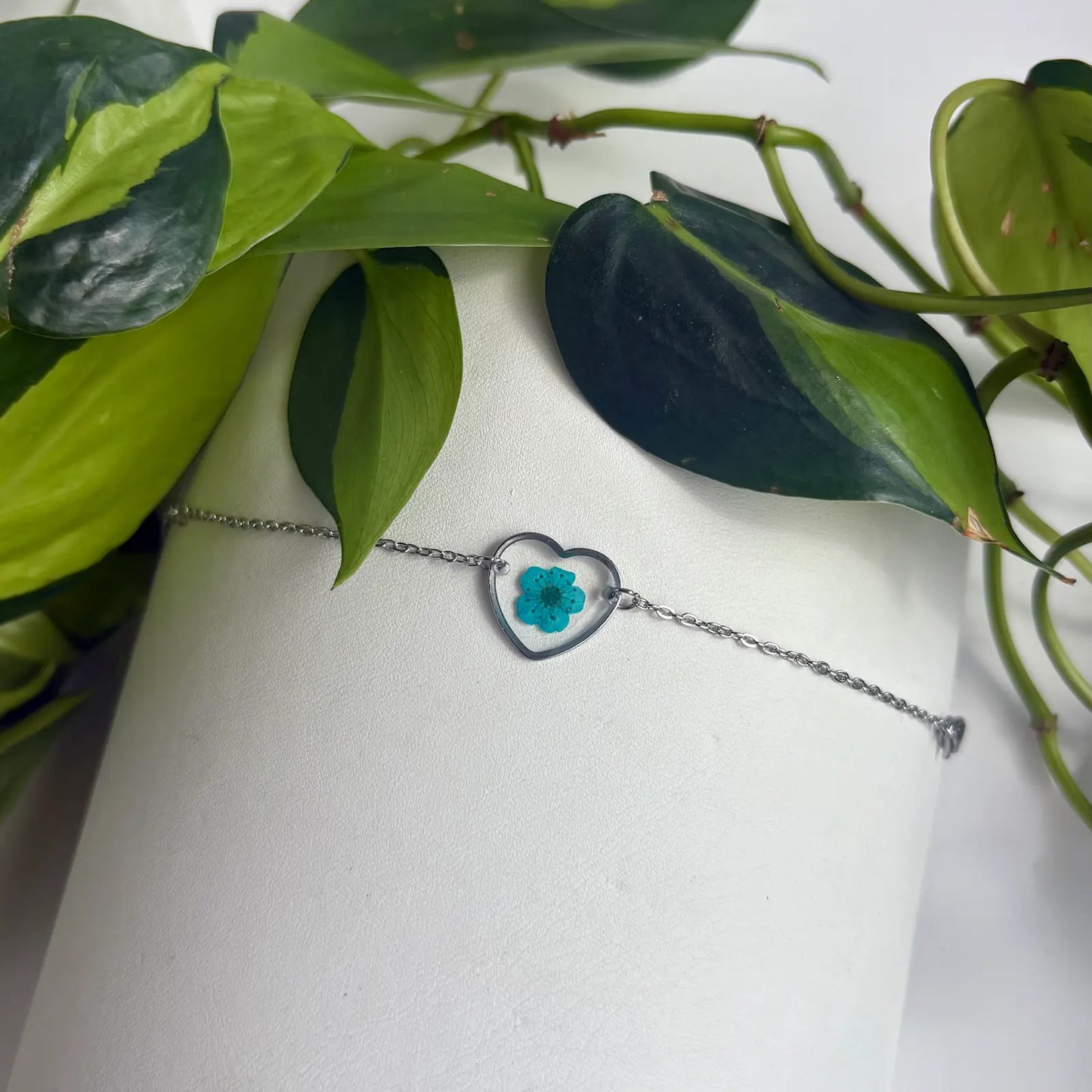 Real Flower Heart Bracelet