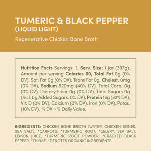Bone Broth- chicken, turmeric, thyme, pepper