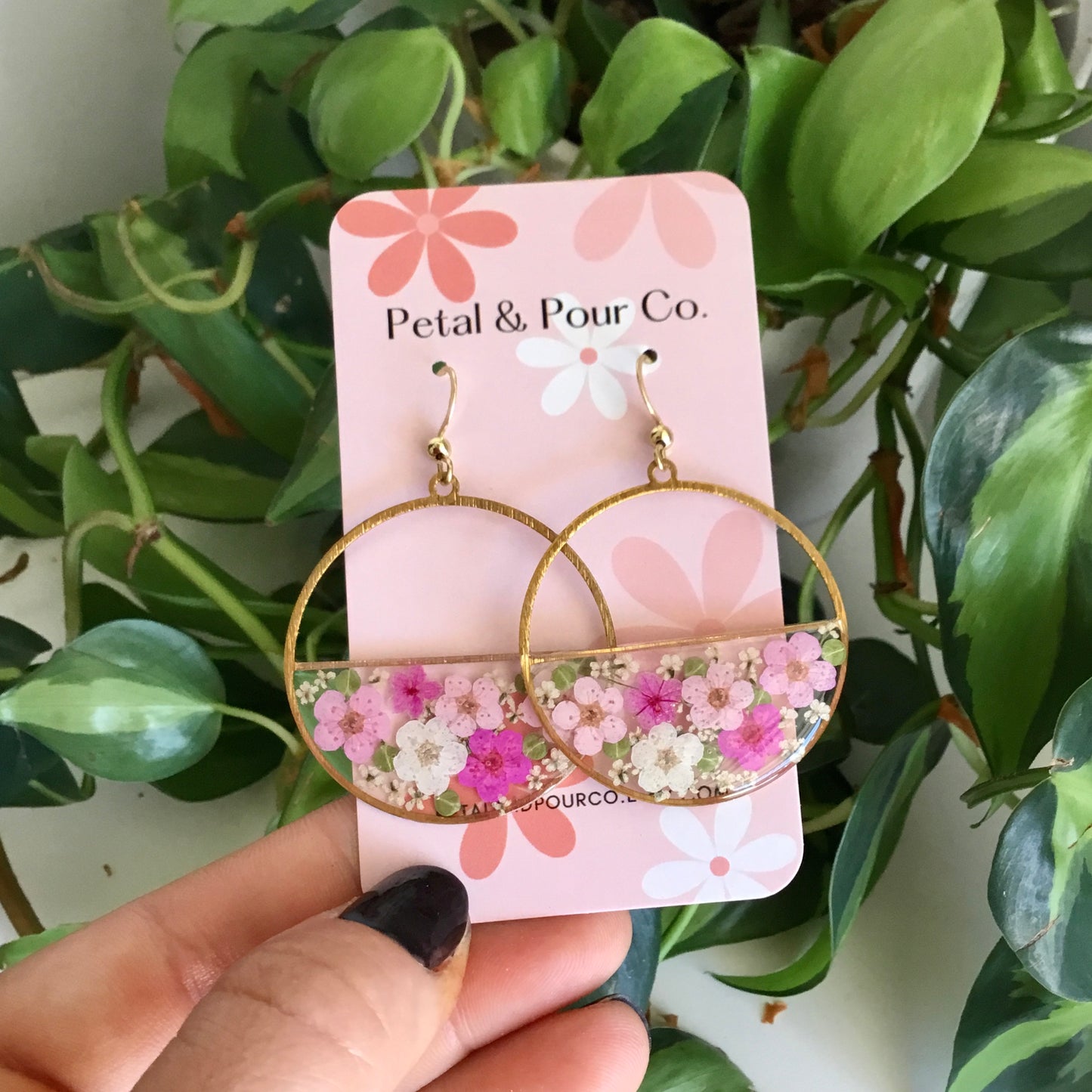 Real Flower 1/2 Round Earring