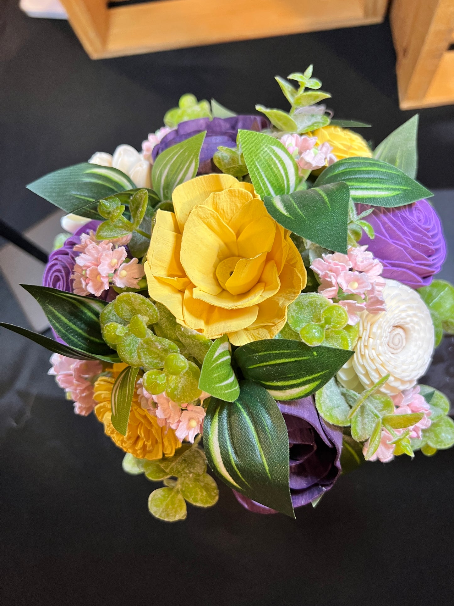 Sola Wood Flower arrangement in ceramic mug