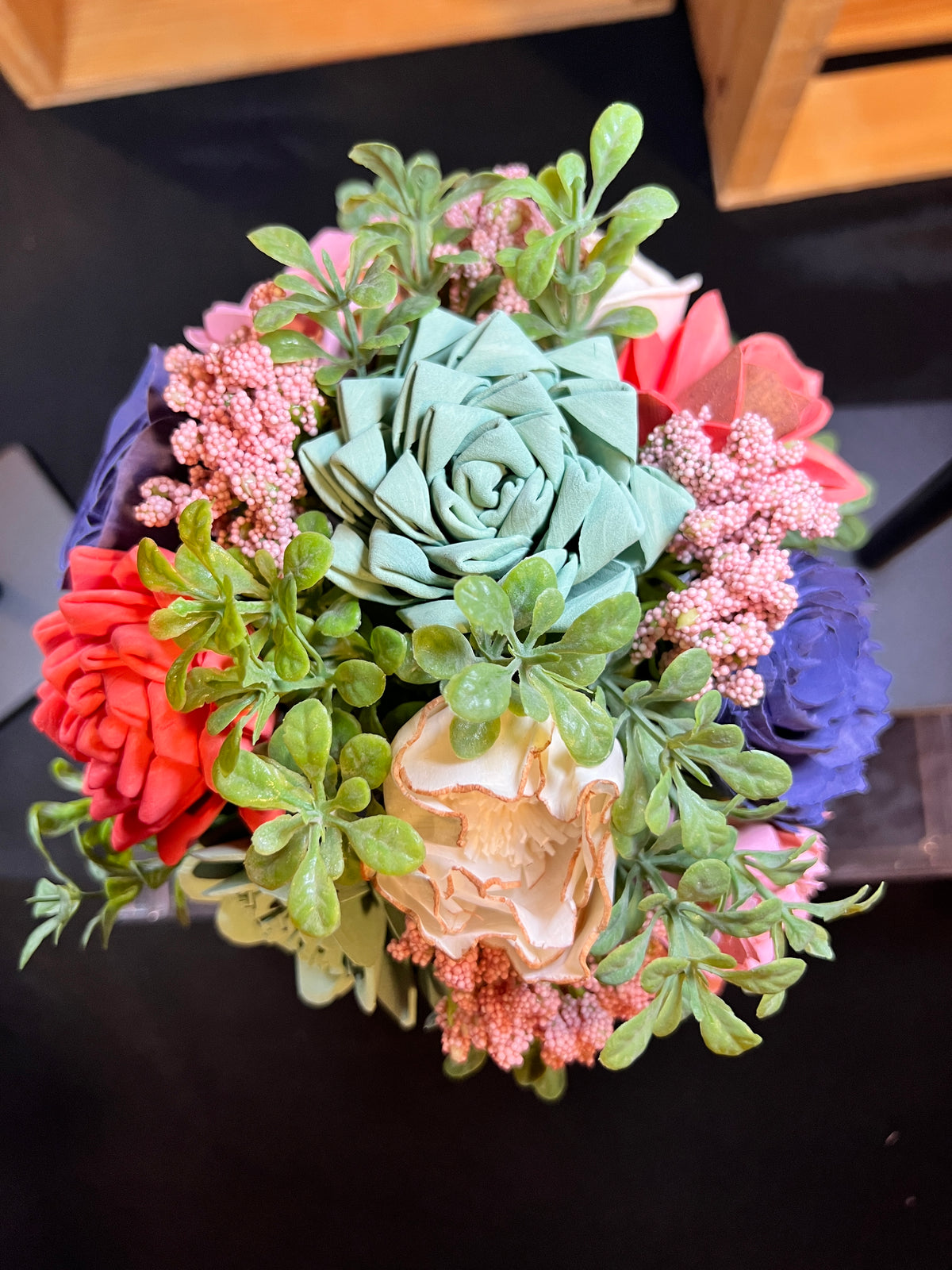 Sola Wood Flower arrangement in ceramic mug