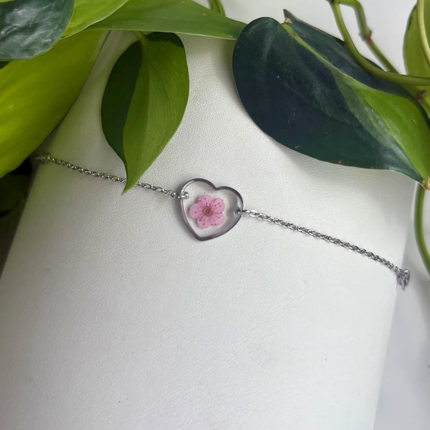 Real Flower Heart Bracelet