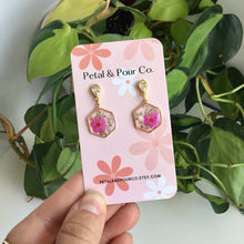 Real Flower Hexagon Earring