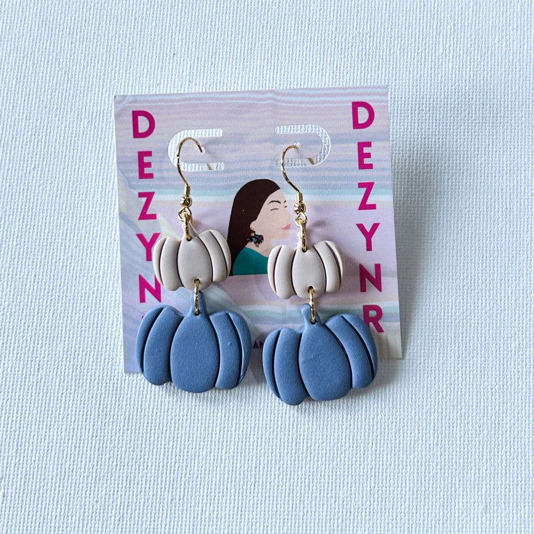 Earrings- Blue and Tan Pumpkins