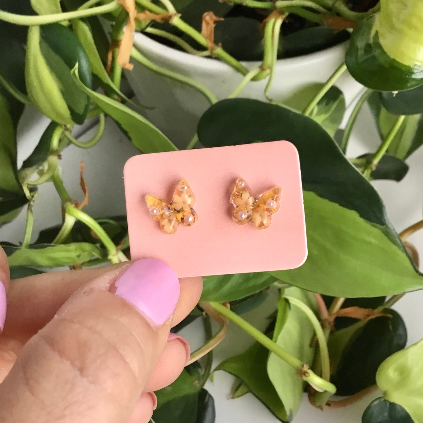 Real Flower Butterfly Stud Earring