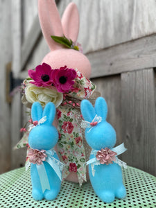 Small baby blue flocked bunnies