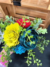 Sola Wood floral arrangement in vintage white milk glass vessel