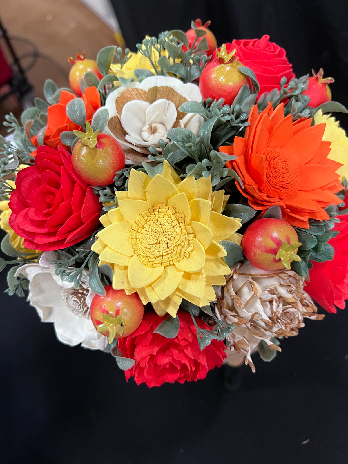 Fall Sola wood floral arrangement on pumpkin