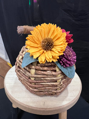 Faux pumpkin with Sola Wood Flowers