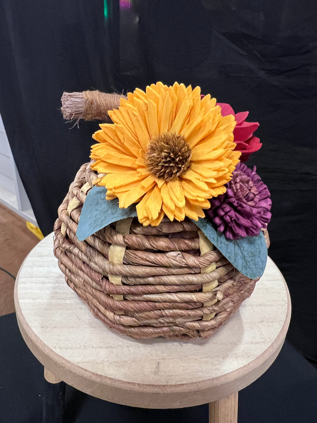 Faux pumpkin with Sola Wood Flowers