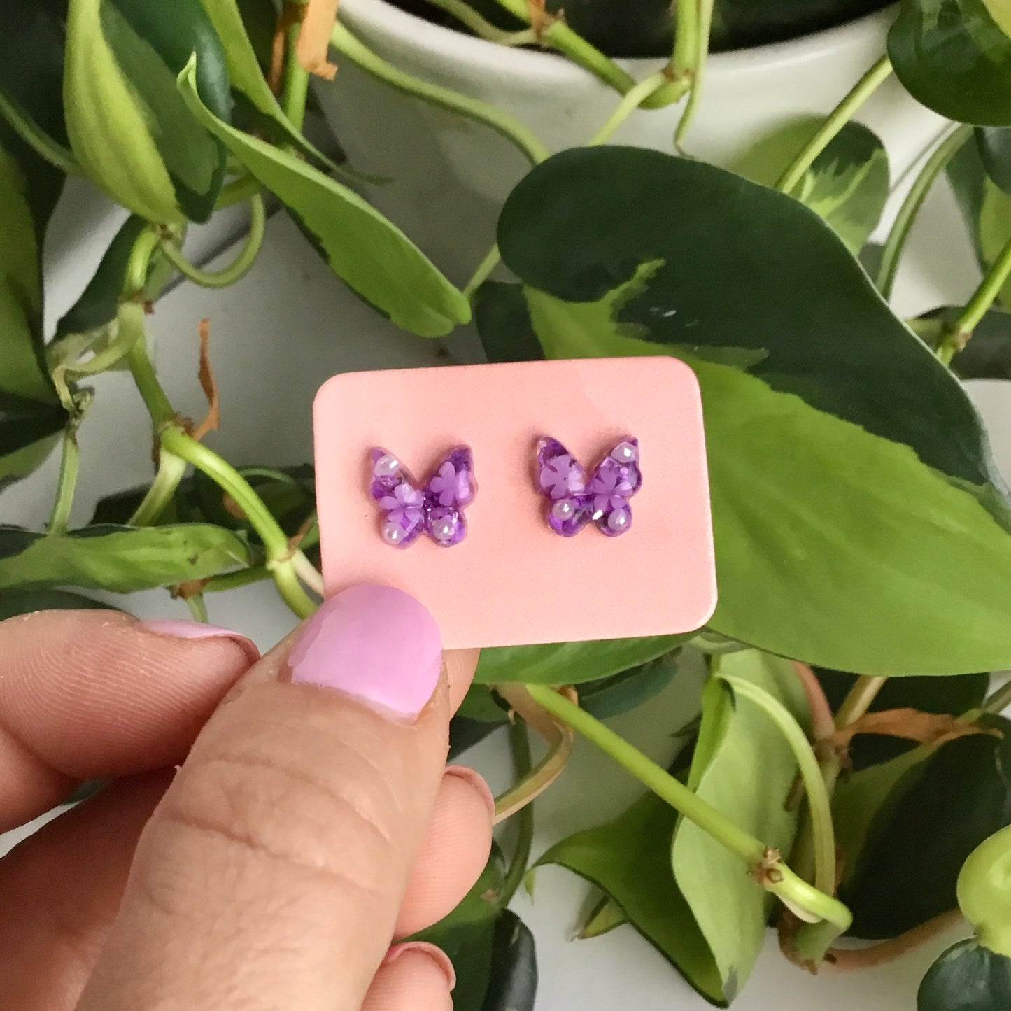 Real Flower Butterfly Stud Earring
