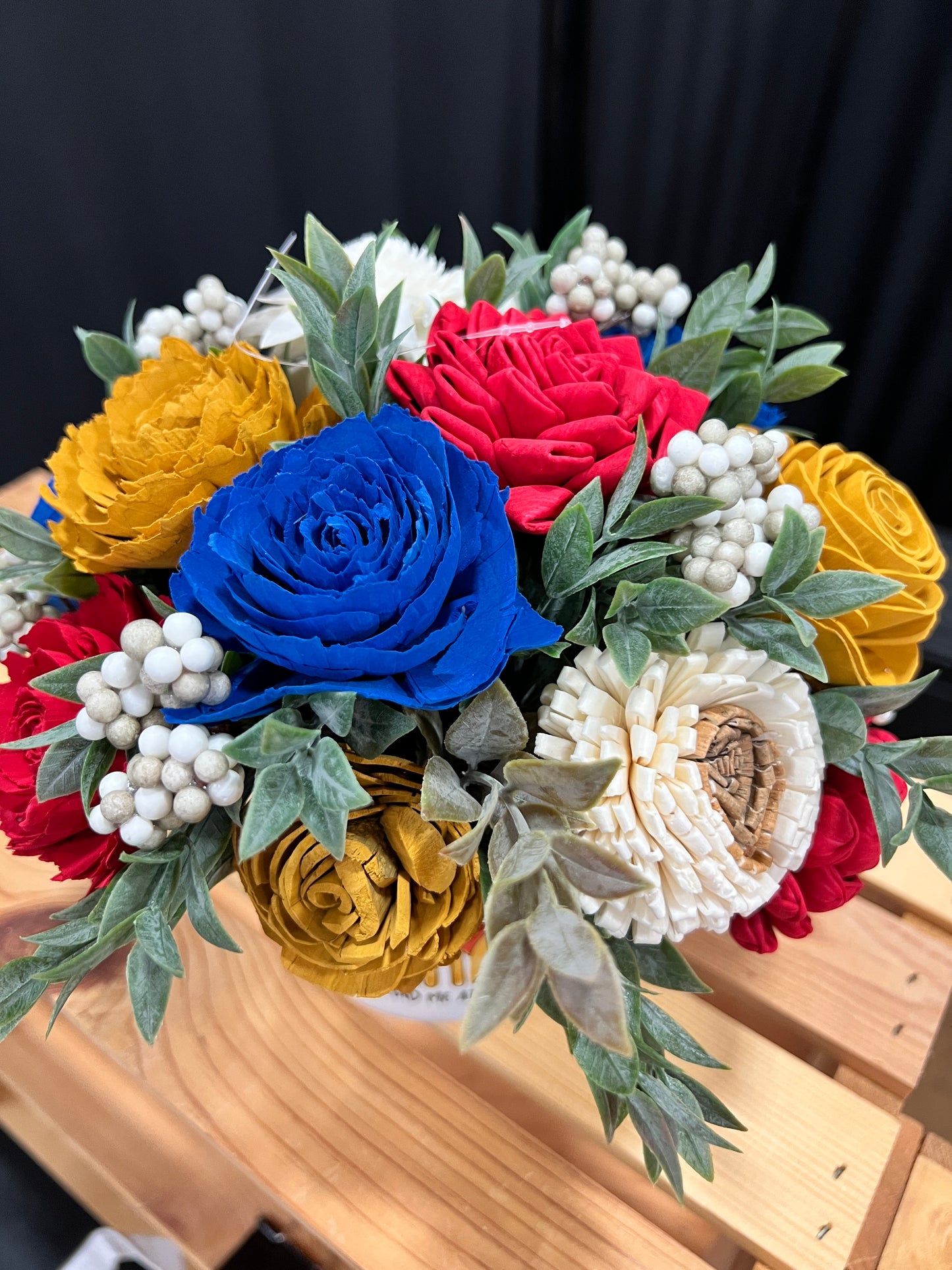 Sola Wood Flower arrangement in a dog mug