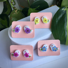 Real Flower Bird Stud Earring