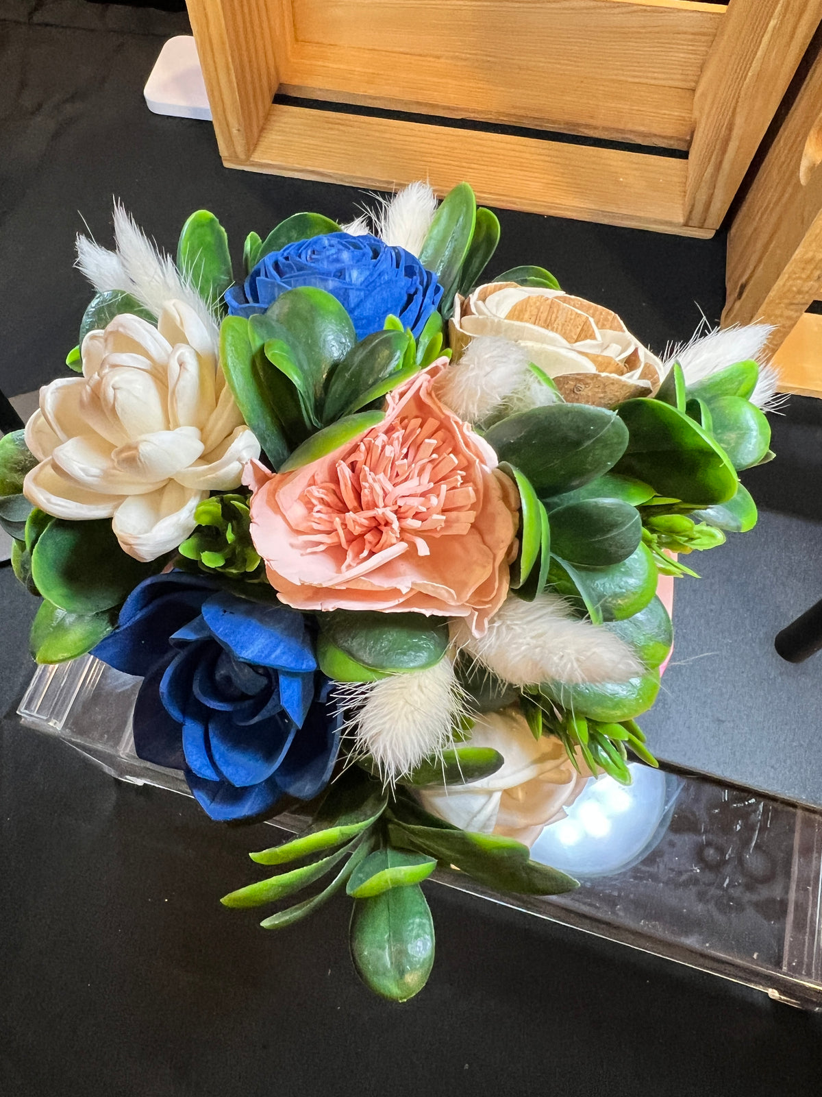 Sola wood flowers in Fish ceramic container