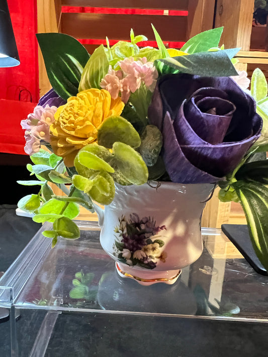 Sola Wood Flower arrangement in ceramic mug