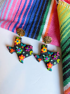 Earrings- Black Texas embroidered