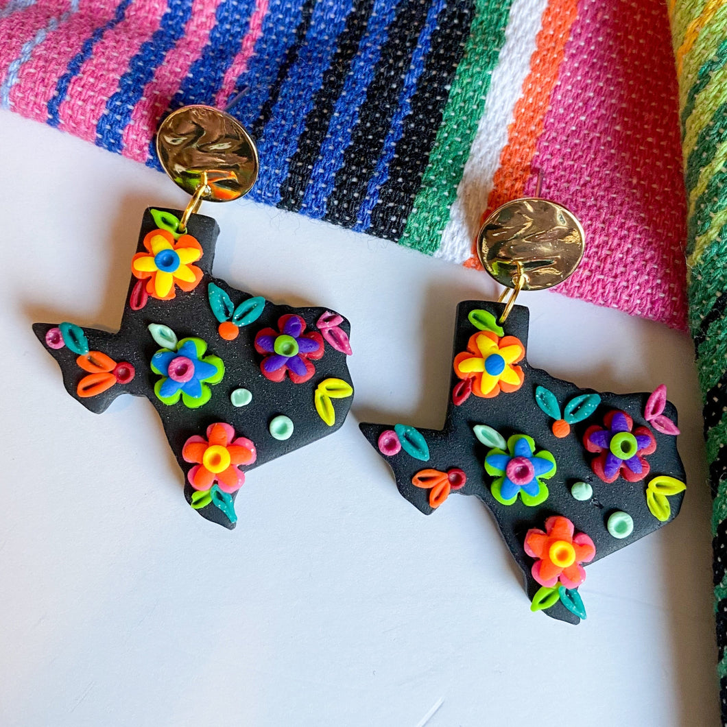 Earrings- Black Texas embroidered