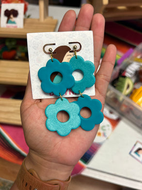 Earrings- Teal Mismatched Flowers