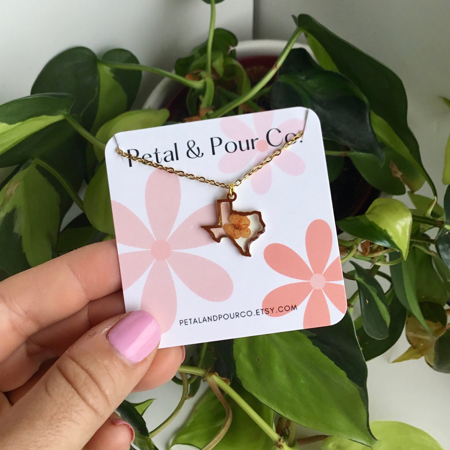 Real Flower Texas Necklace (Gold)