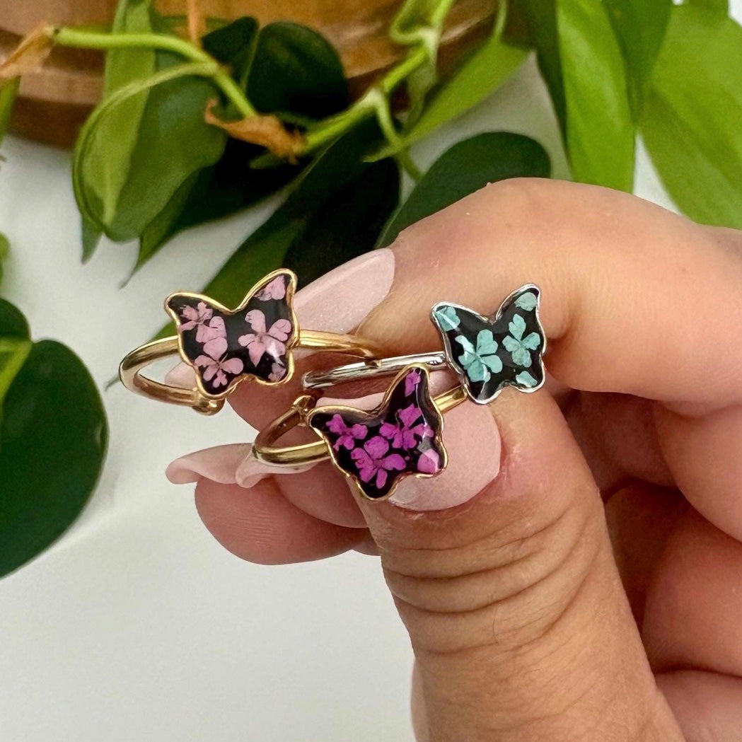 Real Flower Butterfly Ring
