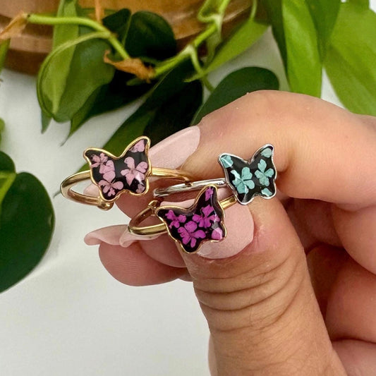 Real Flower Butterfly Ring