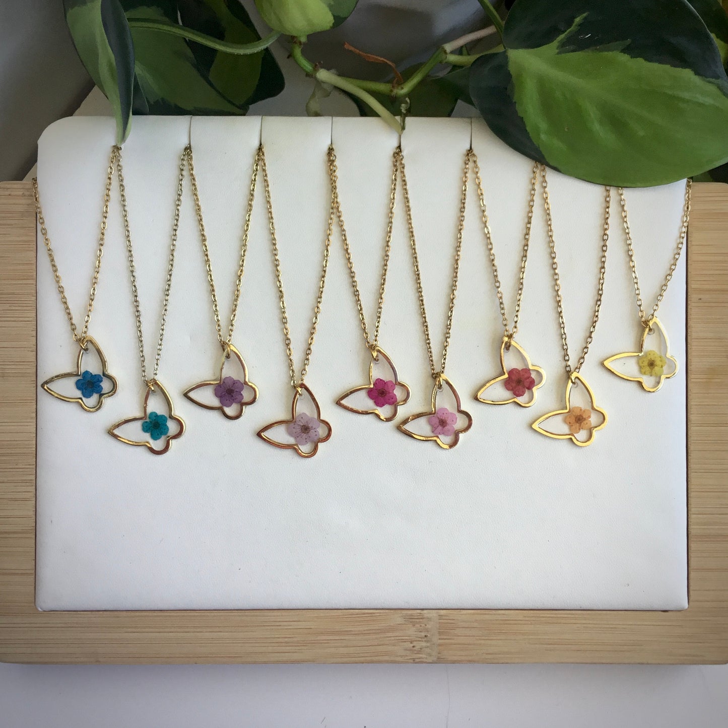 Real Flower Butterfly Necklace