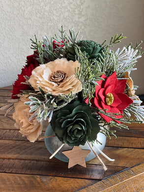 Sola Wood floral arrangement in silver glass container