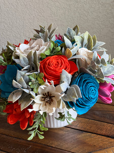 Sola wood florals in white “crock”