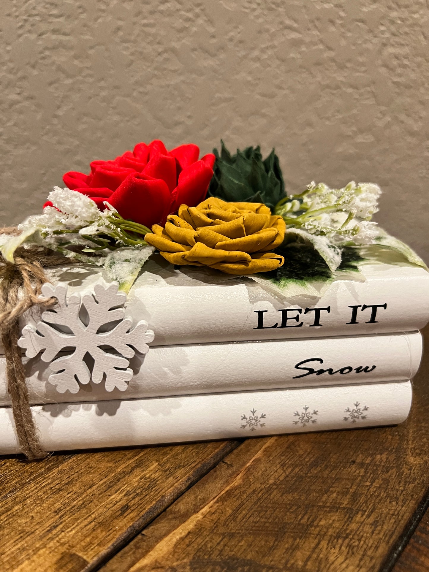 Faux holiday books with Sola Wood flowers