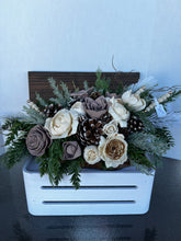 Very large holiday arrangement Sola Wood flowers and rustic greenery arranged in reclaimed bread bowl
