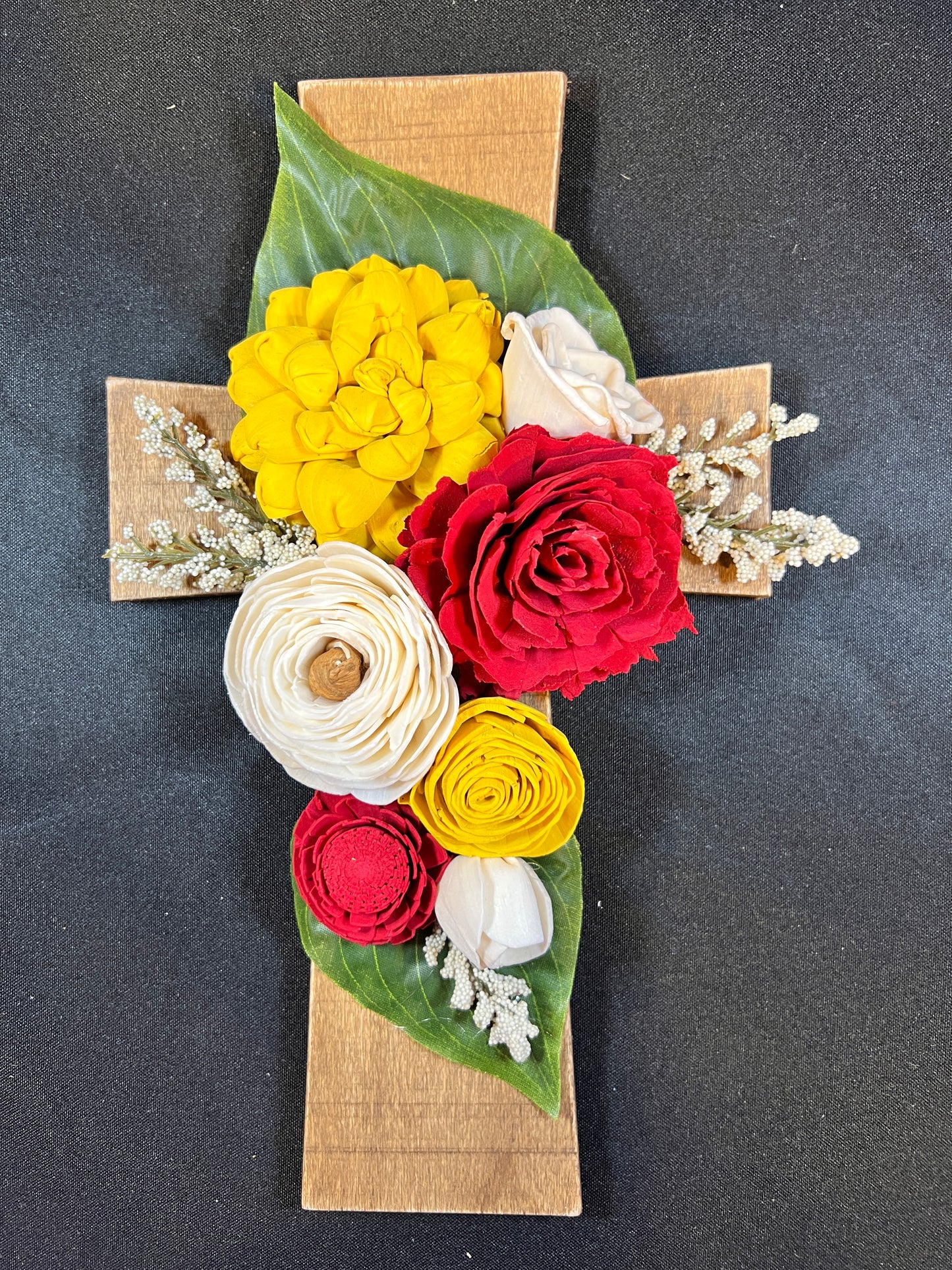 wood cross with sola wood flowers