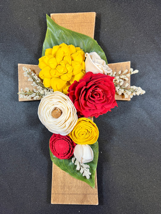 wood cross with sola wood flowers