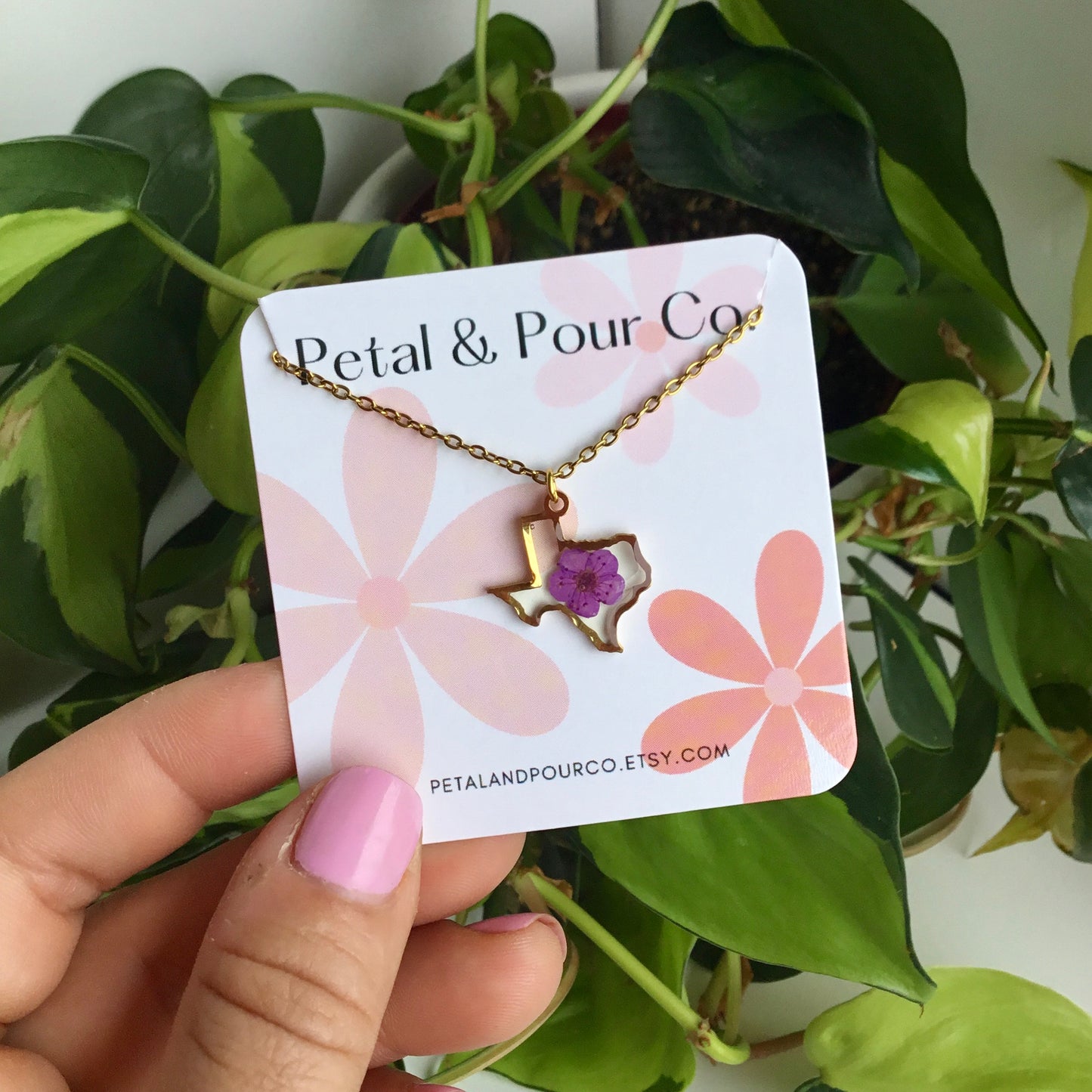 Real Flower Texas Necklace (Gold)
