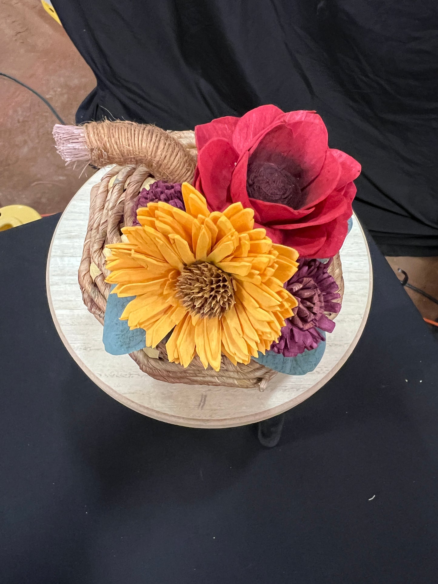 Wicker pumpkin with Sola Wood flowers