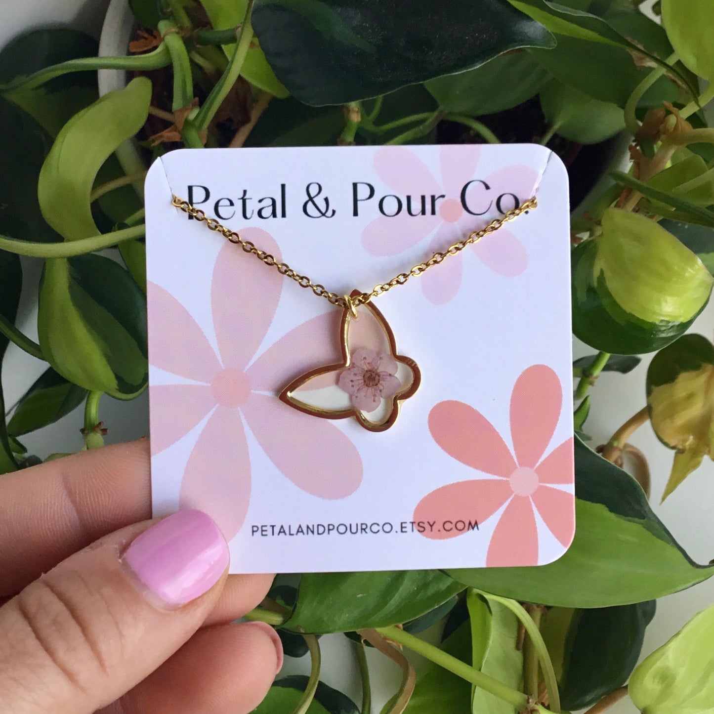 Real Flower Butterfly Necklace
