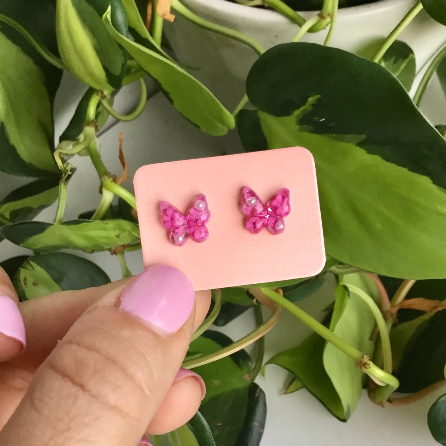 Real Flower Butterfly Stud Earring