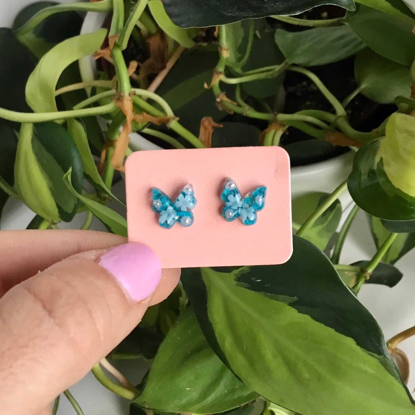 Real Flower Butterfly Stud Earring
