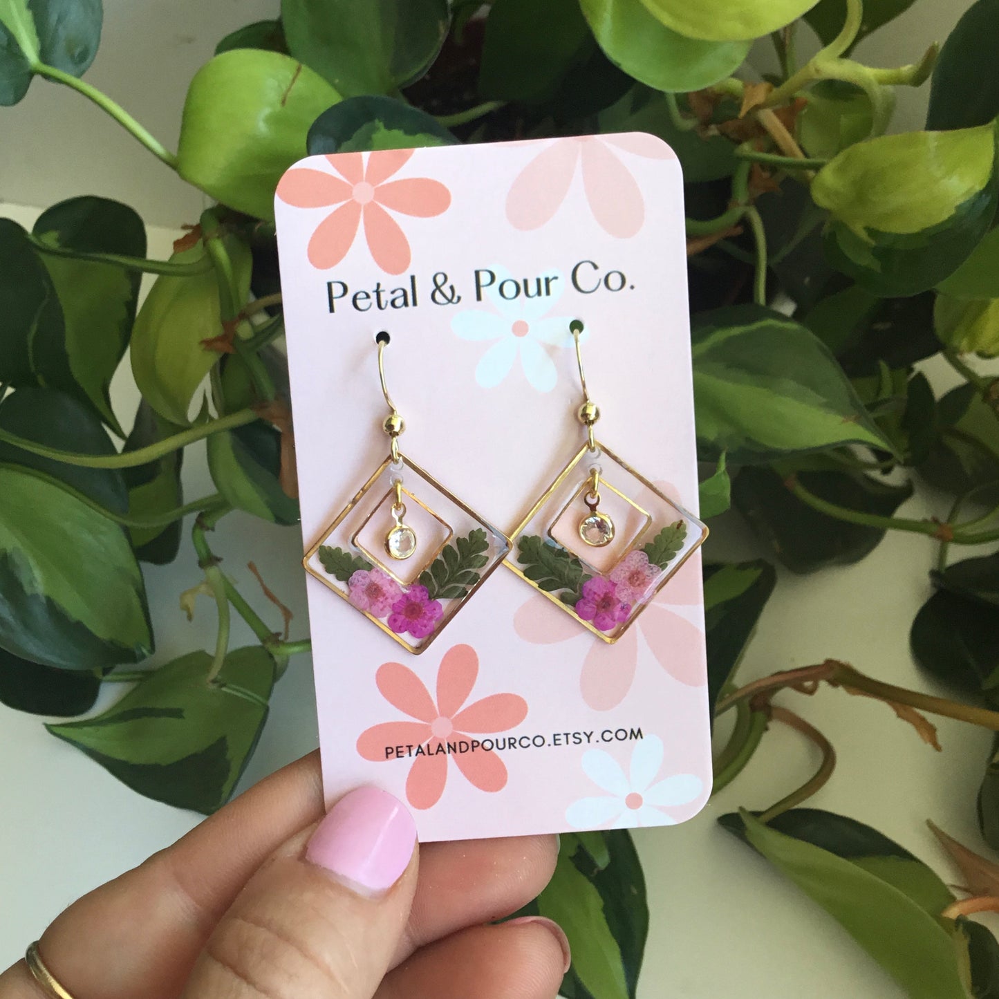 Real Flower Square Dangle Earring