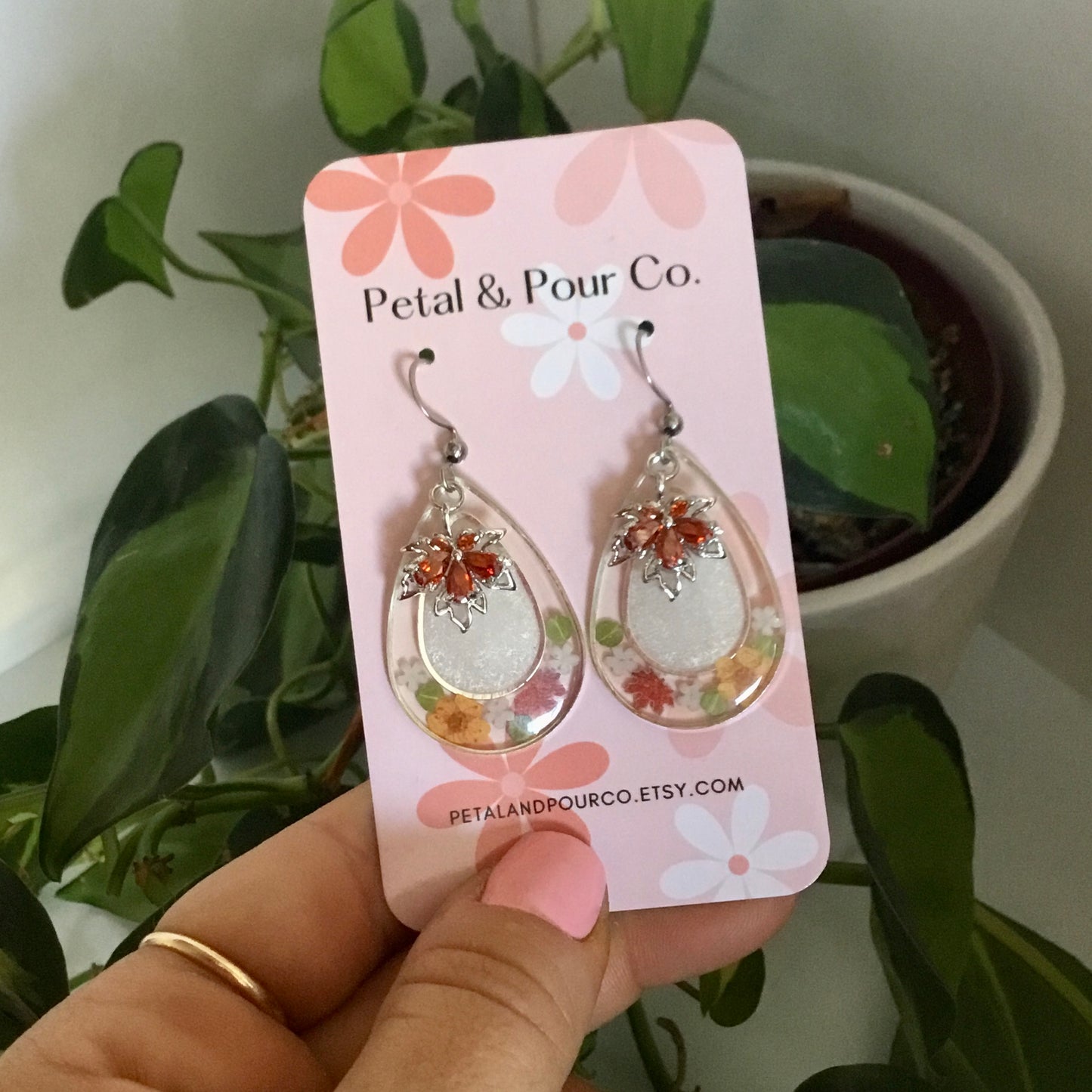 Real Flower Fall Earrings