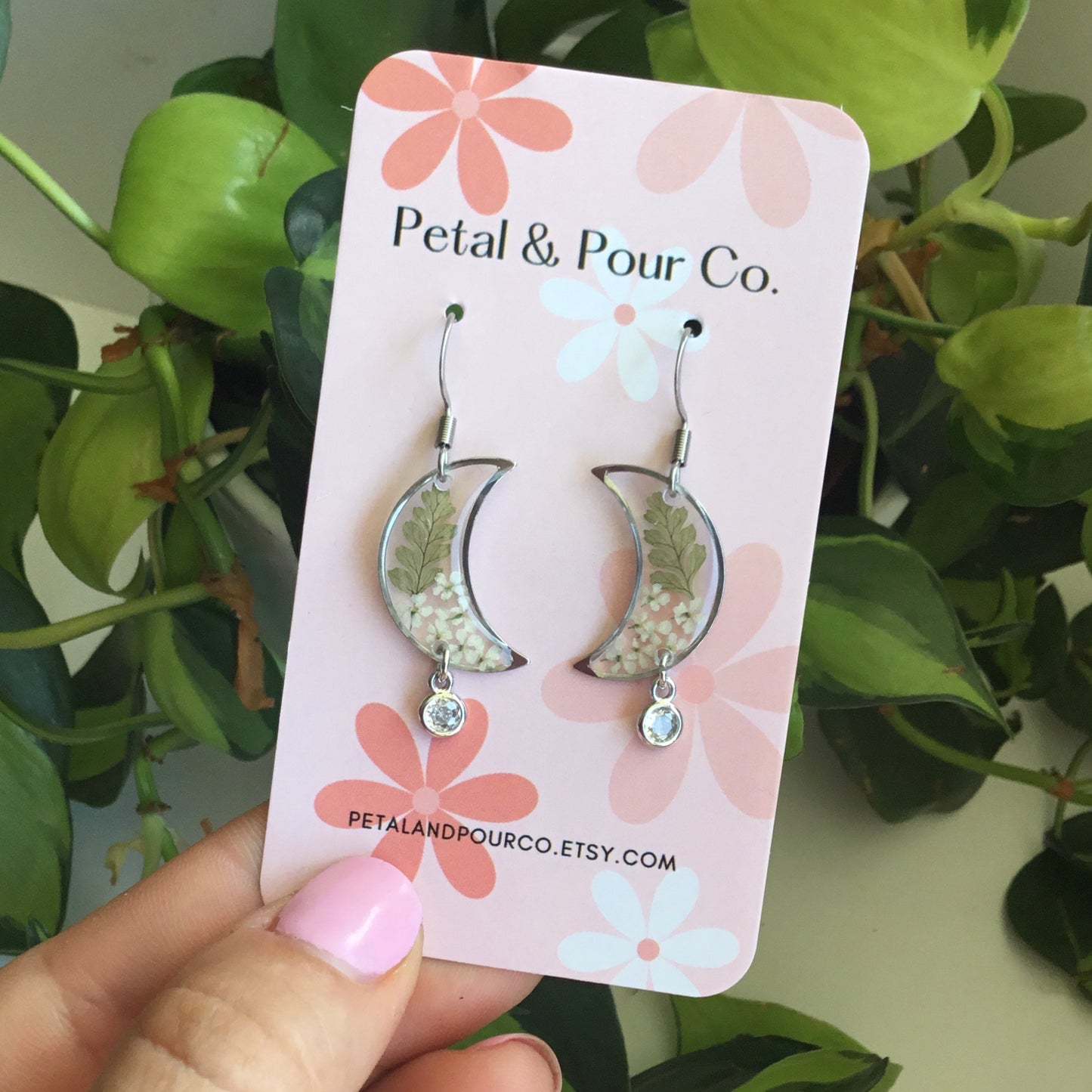 Real Flower Crescent Earring
